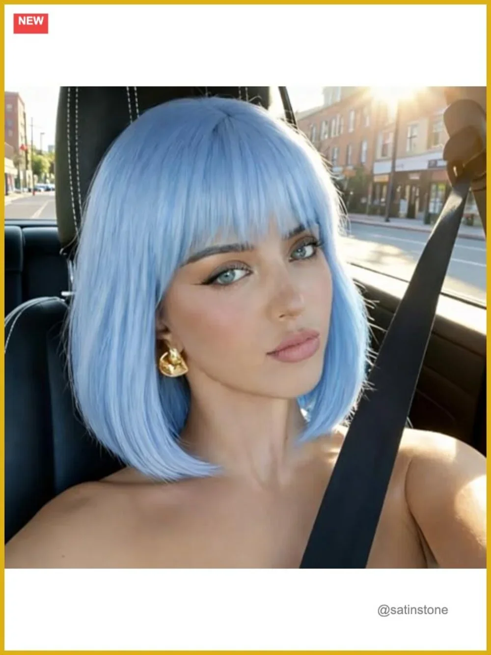 Synthetic Bob Wig with Bangs Trimmable Heat Resistant for Cosplay Party Costume